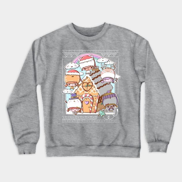 Festive gingerbread house with bubble head cuties Crewneck Sweatshirt by studiomogwai